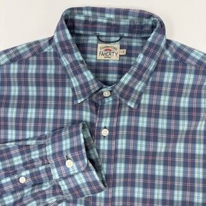 Faherty Long Sleeve Button‎ Shirt Men's Large Blue Plaid Performance